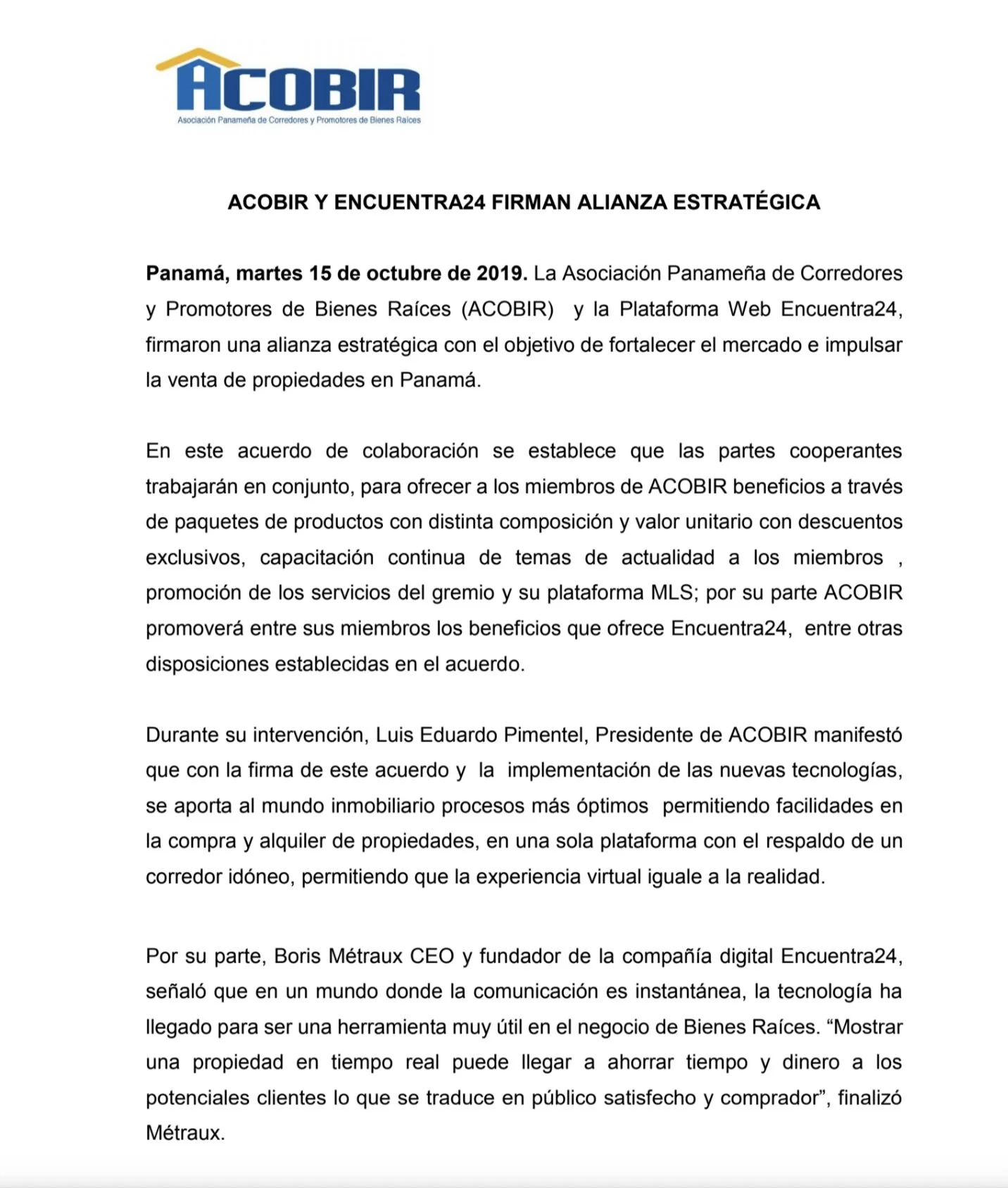 Encuentra24 y Acobir firman alianza