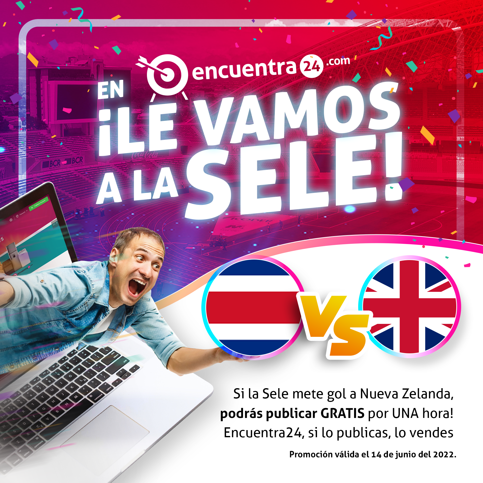 Anúnciate gratis por una hora durante el partido de repechaje Costa Rica vs Nueva Zelanda